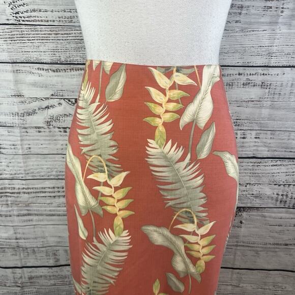 Tommy Bahama Skirt size 6 Orange Green Floral Tropical Silk Straight Knee Casual - Picture 3 of 9